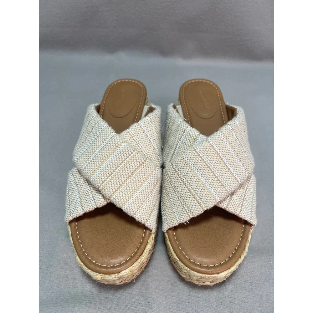 Universal Thread Desi Platform Slip On Sandals Light Beige Striped Espadrille 11